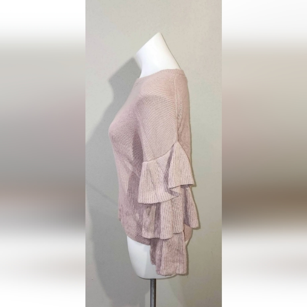 Halogen Petite Light Pink Ruffle Tiered Bell Sleeve Sweater - Picture 2 of 4